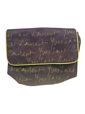 Yves Saint Laurent YSL Vintage Parfums Makeup Bag Pouch Snap Close Purple Gold